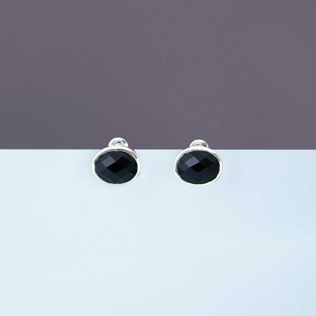 Oval Pierced Earrings SV925 オーバルピアス シルバー 天然石 onyx