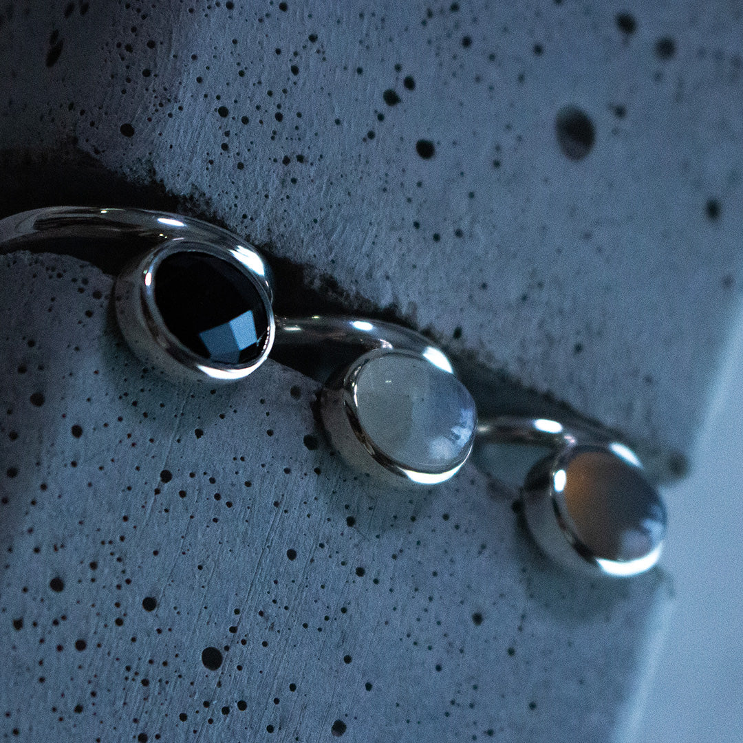 Oval Ring SV925 オーバルリング シルバー 天然石 gray onyx グレーオニキス