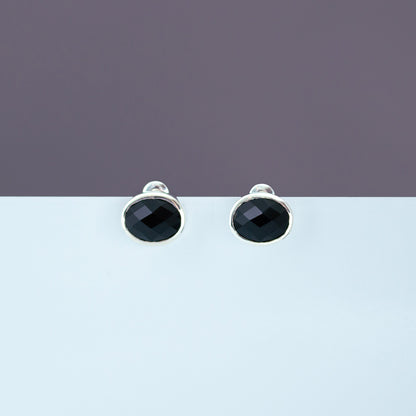 Oval Pierced Earrings SV925 オーバルピアス シルバー 天然石 onyx オニキス