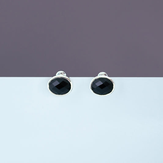 Oval Pierced Earrings SV925 オーバルピアス シルバー 天然石 onyx オニキス