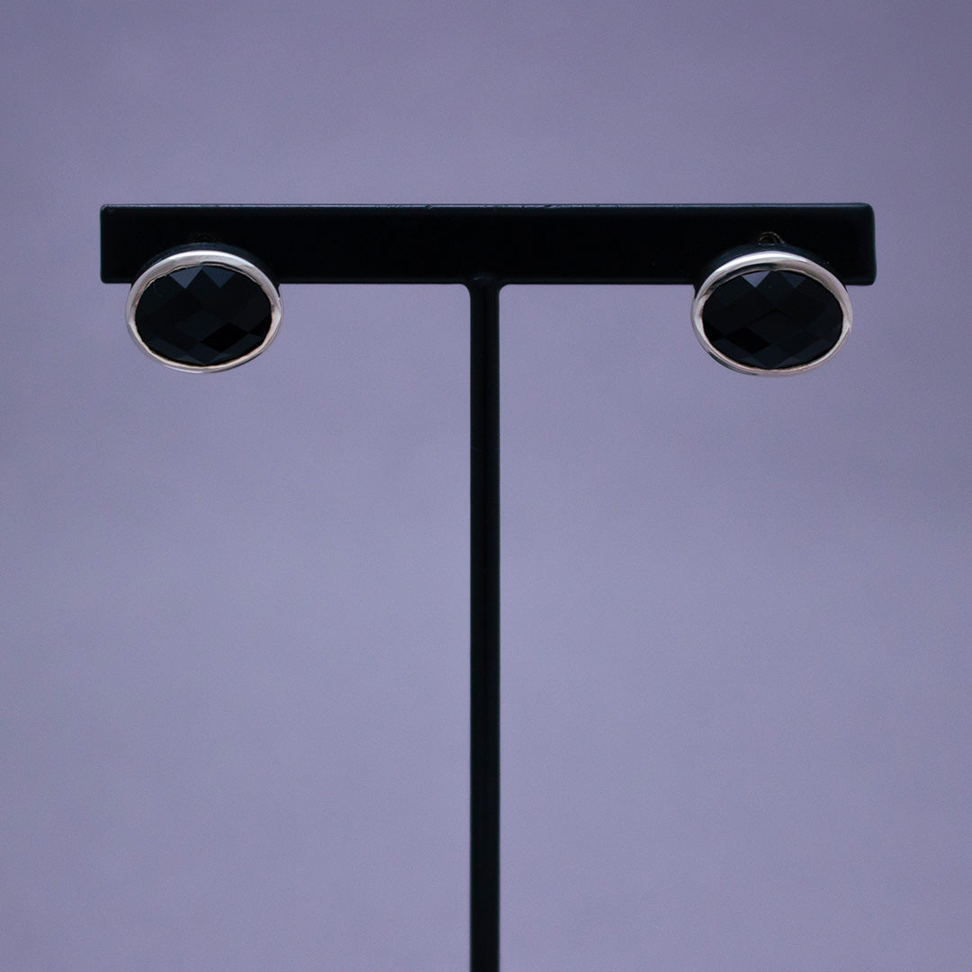 Oval Pierced Earrings SV925 オーバルピアス シルバー 天然石 onyx