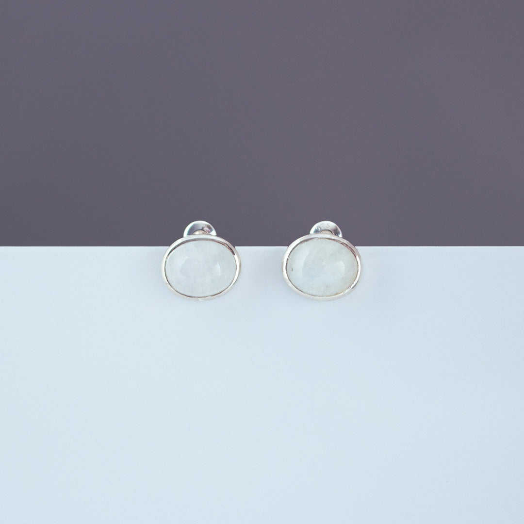 Oval Pierced Earrings SV925 オーバルピアス シルバー 天然石 rainbow moonstone レインボームーンストーン